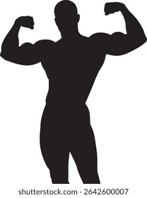 Vector silhouette of a muscular man flexing his biceps. Isolated on white background. Perfect for fitness, bodybuilding, or health-related projects.
