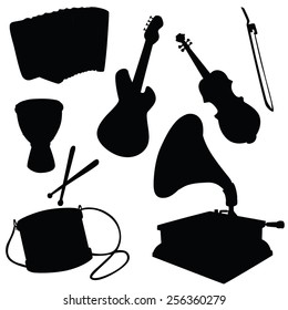 Vector silhouette of musical instruments
