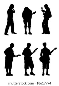 vector silhouette musician with guitar and singer.