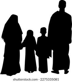 Vector silhouette of muslim family