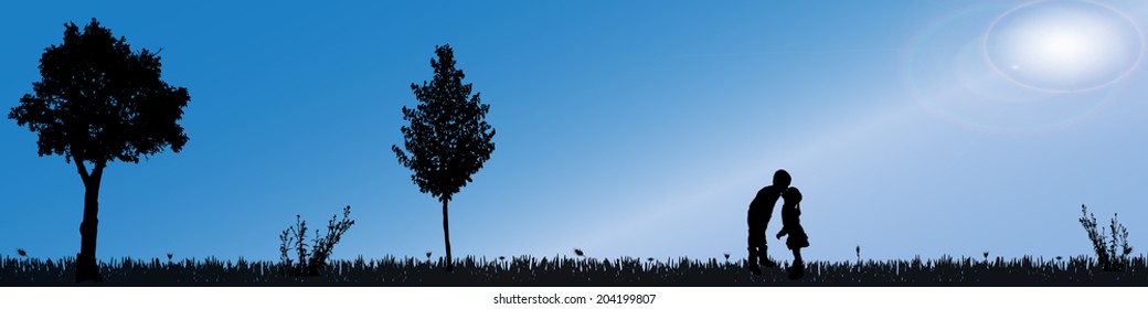 Vector silhouette of nature along the beautiful days.