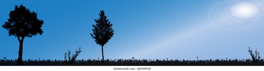 Vector silhouette of nature along the beautiful days.