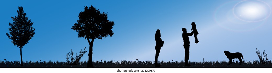 Vector silhouette of nature along the beautiful days.
