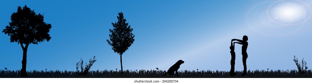 Vector silhouette of nature along the beautiful days.