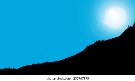 Vector silhouette of nature in the blue sky.