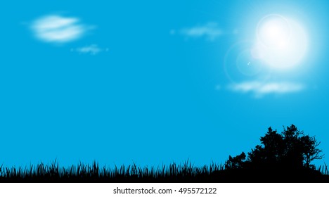 Vector silhouette of nature at sunny day.