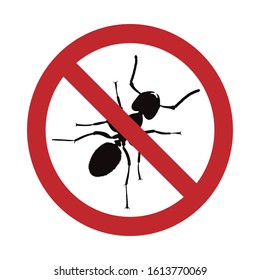 Vector silhouette of no ant mark on white background. Symbol of insect prohibition sign.