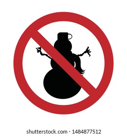 Vector silhouette no building a snowman mark on white background. Symbol of stop,prohibition,warning,winter.