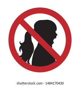 Vector silhouette no cry and make noisy on white background. Symbol of stop,silence, quiet,prohibition,warning.