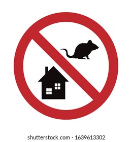 Vector silhouette of no rats at home mark on white background. Symbol of stop annoying rodent and protection house.