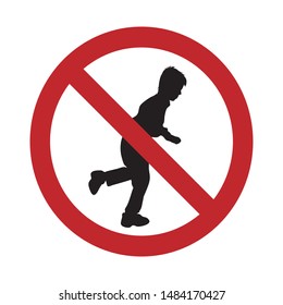 Vector silhouette no running mark on white background. Symbol of stop,run, speed,prohibition,warning,danger.