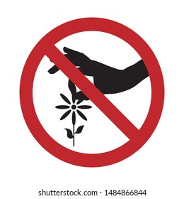 Vector silhouette no tear the flower mark on white background. Symbol of stop,plant, park,prohibition,warning.