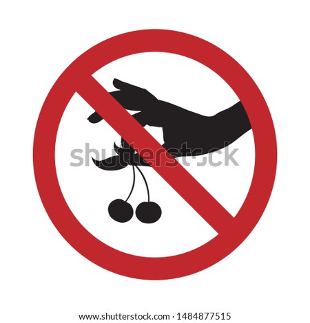 Vector silhouette no tear the fruit mark on white background. Symbol of stop,cherry,prohibition,warning.