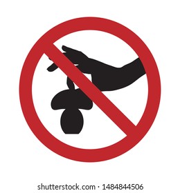 Vector silhouette no tear the mushrooms mark on white background. Symbol of stop, forest, eat, danger, prohibition, warning.