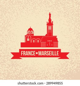 Vector silhouette of Notre-Dame de la Garde - the symbol of Marseille, France.