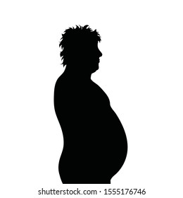 Vector silhouette of obese man on white background. Symbol of boy, fat, unhealthy, people, person, obesity, overweight.