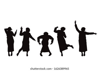 Vector silhouette of obese middle age women on white background. Symbol of person in different pose.