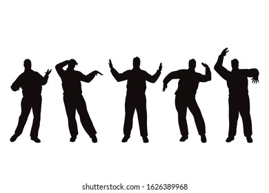 Vector silhouette of obese middle age men on white background. Symbol of person in different pose.