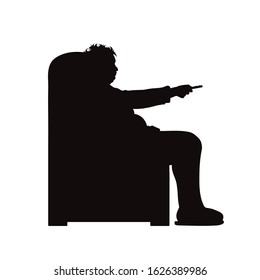 Vector silhouette of obese old age women sitting in the chair and watching TV on white background. .