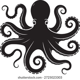 Silueta de Vector de un pulpo en negro. Simple criatura marina aislada sobre fondo blanco. Perfecto para el océano, la vida marina, acuática, la vida silvestre, la educación y los proyectos de diseño.