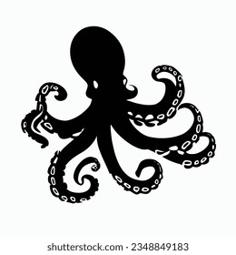 Vector Silhouette of Octopus, Intelligent Octopus Illustration for Marine and Sea Themes