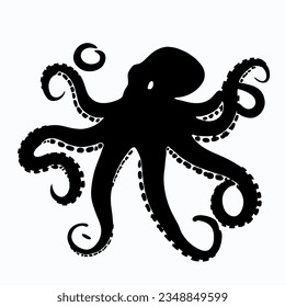 Vector Silhouette of Octopus, Intelligent Octopus Illustration for Marine and Sea Themes