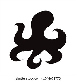 Vector silhouette of octopus on white background. Symbol of ocean animal.