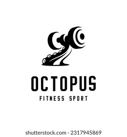 vector silhouette of octopus tentacles lifting barbell, fitness sport