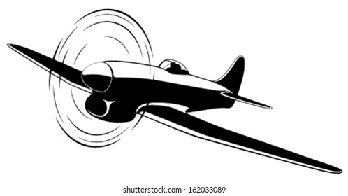Vector silhouette of the old fighter airplane