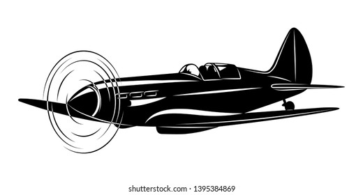 Vector silhouette of the old fighter plane