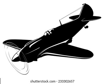Vector silhouette of the old fighter plane