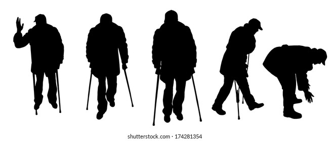 vector silhouette old man in different situations