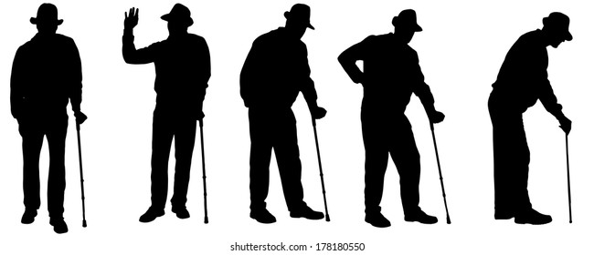 Vector Silhouette Of The Old Man On A White Background. 