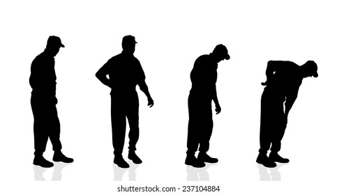 Vector silhouette of old man on white background.