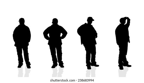Vector silhouette of a old man on a white background.