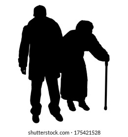 Vector silhouette of old people on a white background.