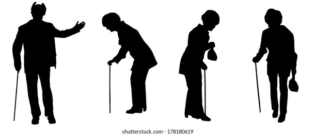 Vector silhouette of the old people on a white background. 