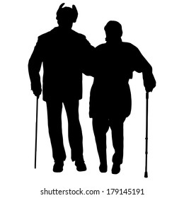 Vector silhouette of old people on a white background. 