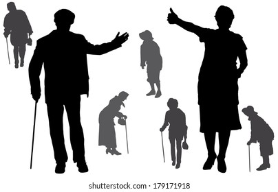 Vector Silhouette Old People On White Stock Vector (Royalty Free) 179171918