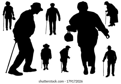 Vector silhouette of old people on a white background. 