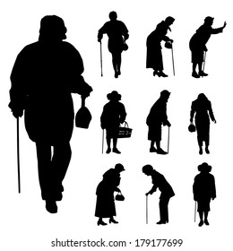 Vector silhouette of old people on a white background. 