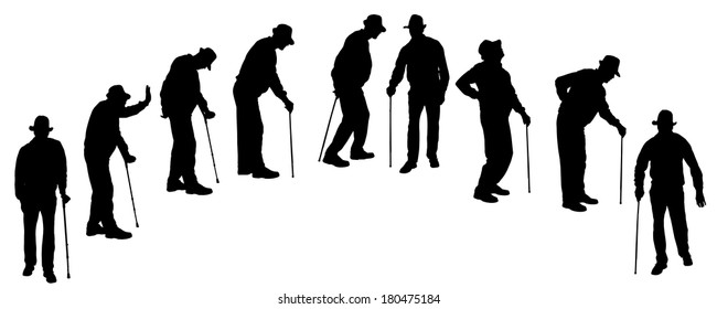 Vector Silhouette Old People On White Stock Vector (Royalty Free ...