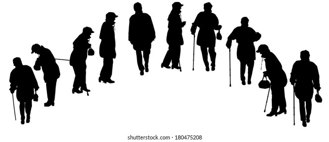 Vector silhouette of old people on a white background. 