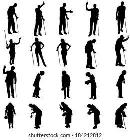 Vector silhouette of old people on a white background. 
