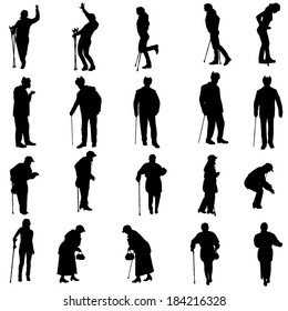 Vector silhouette of old people on a white background. 