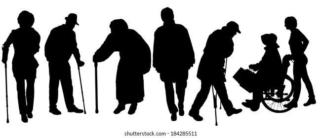 Vector silhouette of old people on a white background. 