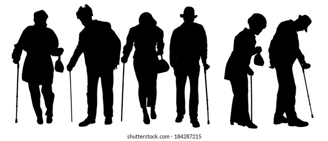 Vector silhouette of old people on a white background. 