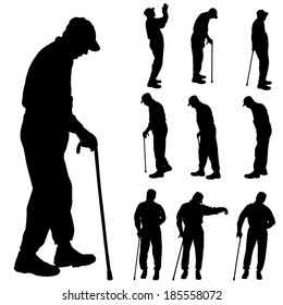 Vector silhouette of old people on a white background. 