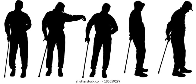 Vector silhouette of old people on a white background. 