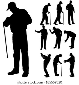 Vektorsilhouette alter Menschen auf weißem Hintergrund. 